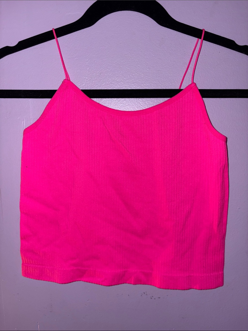 Neon Pink Ribbed Spaghetti-Strap Camisole